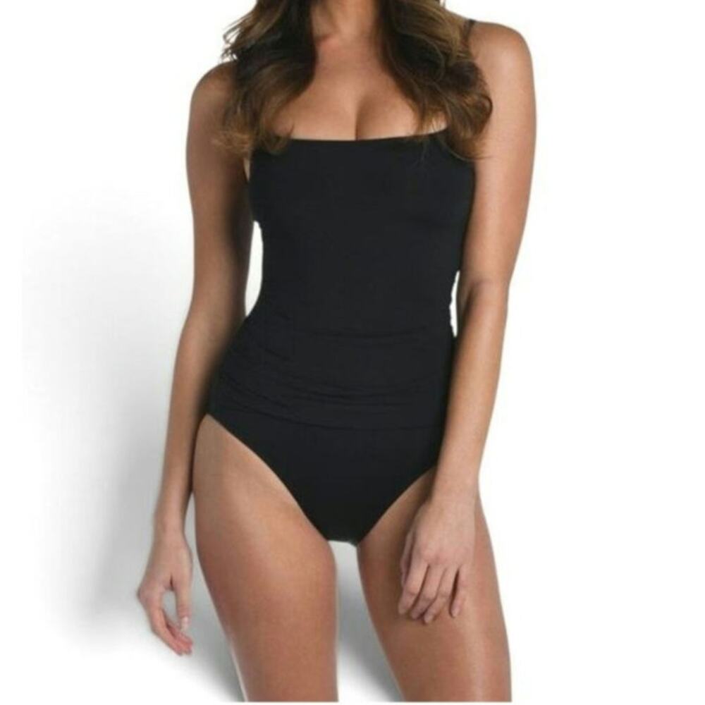 La Blanca NWOT Island Goddess UPF 50 Ruched Black One Piece Swimsuit 12 Vacation
